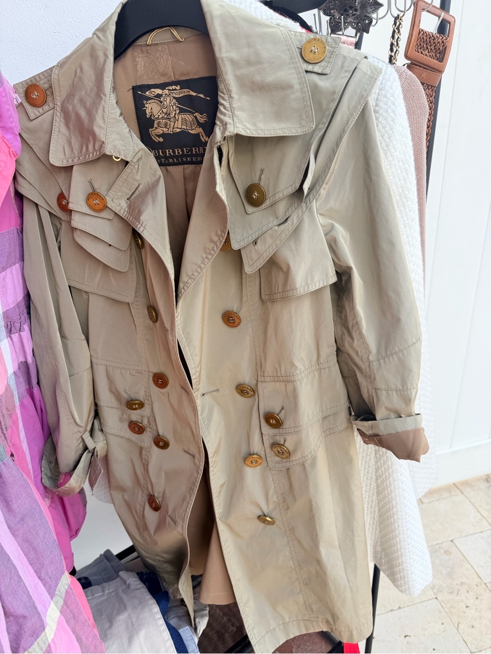 Burberry Tan Beige Double-Breasted Trench Coat